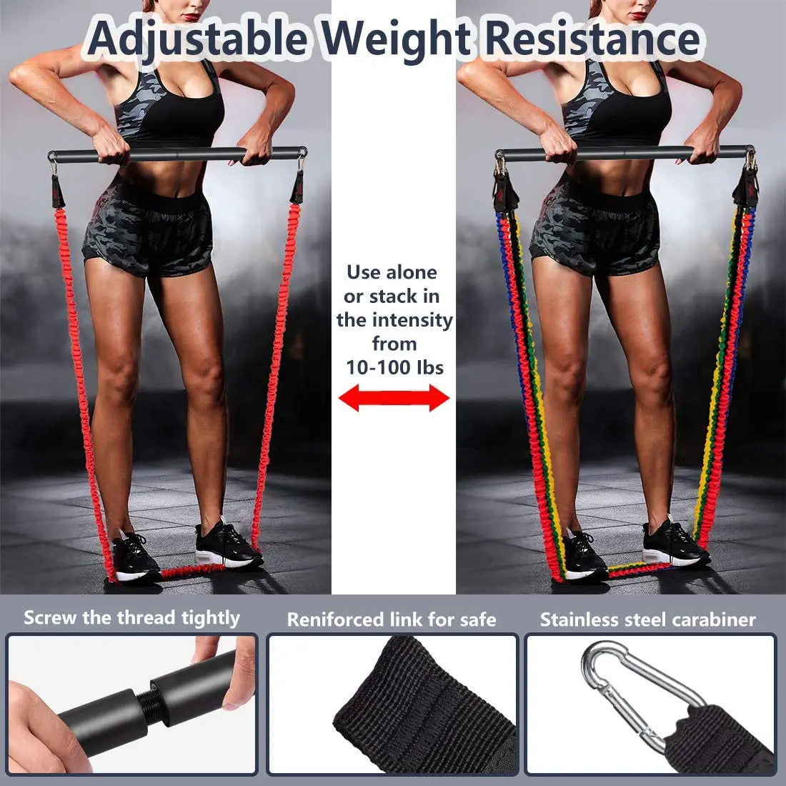 500LBS Resistance Bands Set – Upgraded Workout & Training Bar for Yoga, Pilates, and Bodybuilding Fitness