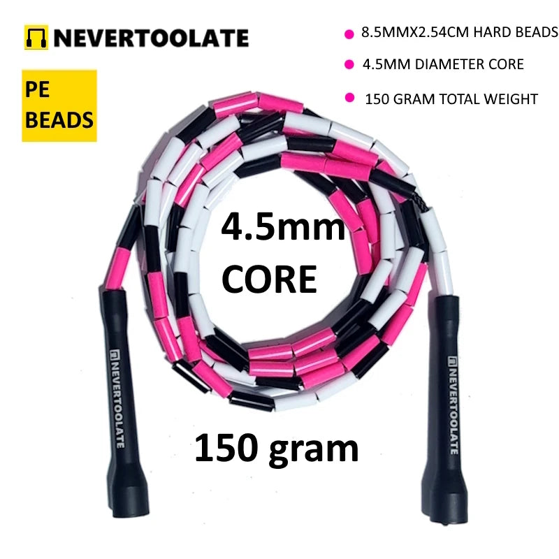 NEVERTOOLATE Hard Beaded Freestyle Jump Rope – RA Handle for Tricks & Skill Training with Coach Chris