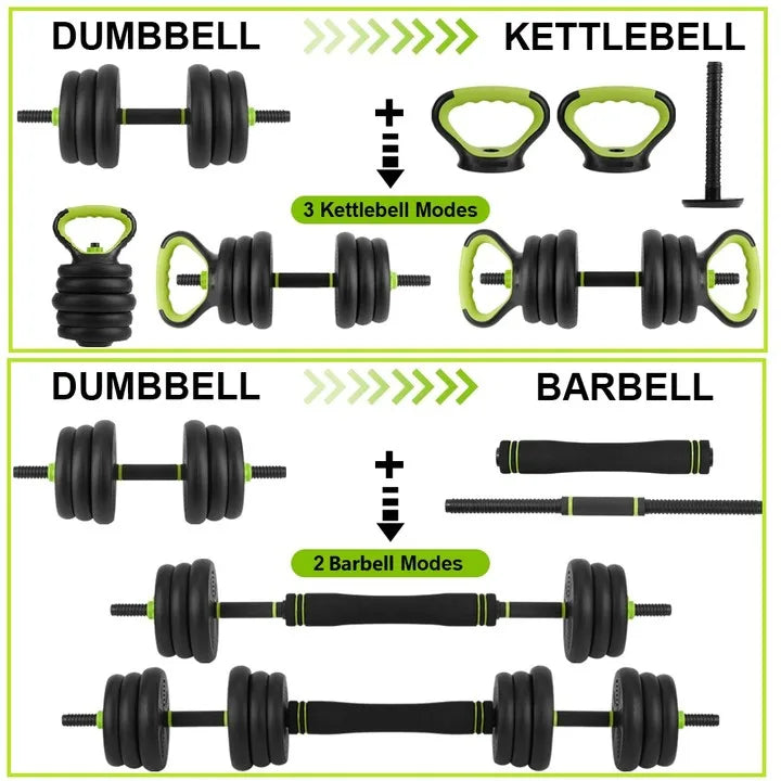 4-in-1 Adjustable Dumbbell Set – Barbell, Kettlebell, Push-Up Stand, 44lbs for Home Gym