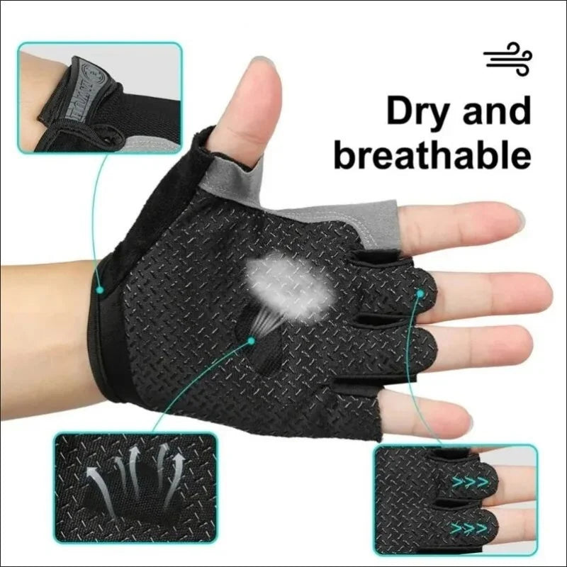 Fingerless Gym Gloves - Anti-Slip, Shock-Absorbing, Breathable for Training