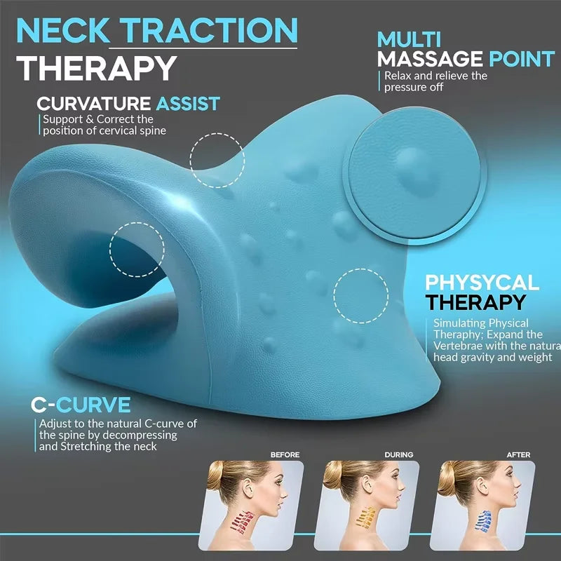 Neck & Shoulder Stretcher Pillow - Cervical Traction Device for Side, Back, & Stomach Sleepers