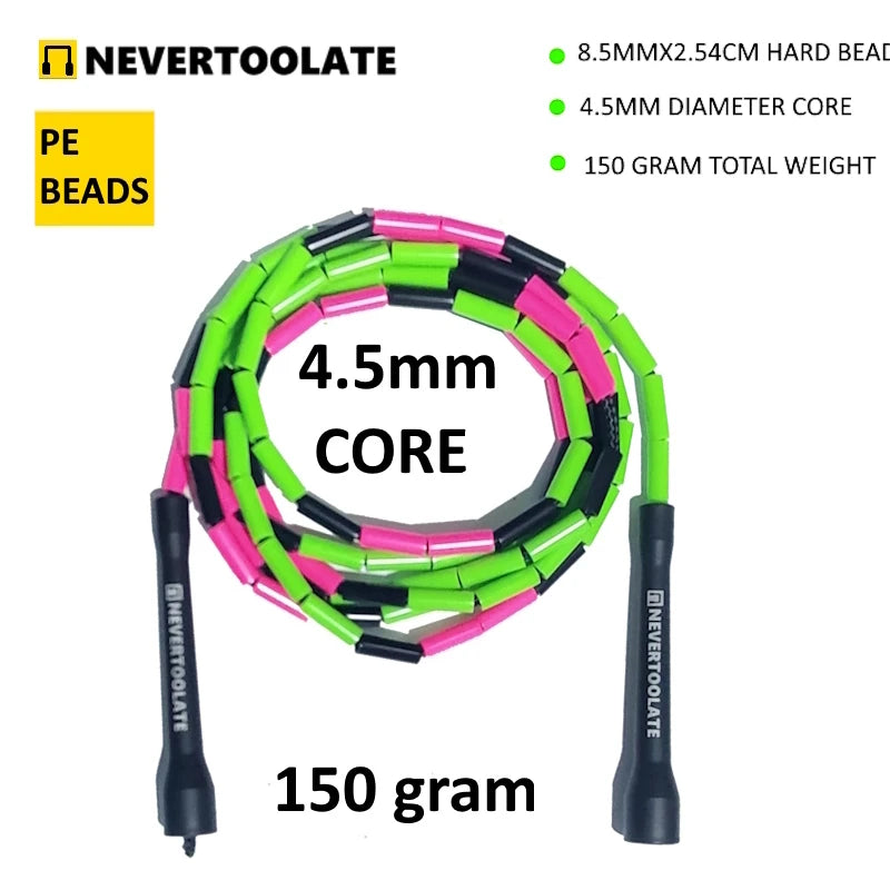 NEVERTOOLATE Hard Beaded Freestyle Jump Rope – RA Handle for Tricks & Skill Training with Coach Chris