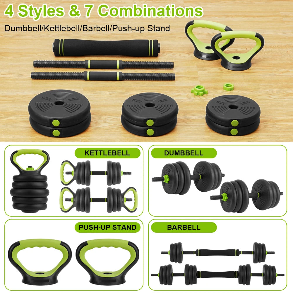 4-in-1 Adjustable Dumbbell Set – Barbell, Kettlebell, Push-Up Stand, 44lbs for Home Gym