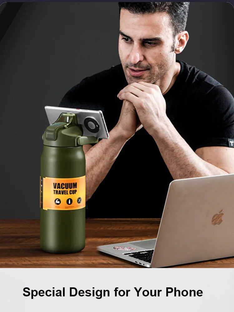 Portable Thermos with Straw Stainless Steel